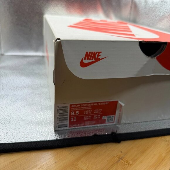 Size 9.5 Nike Air Zoom Spiridon Kukini x Stussy White Black Sneakers CJ9918-100 - Picture 14 of 14